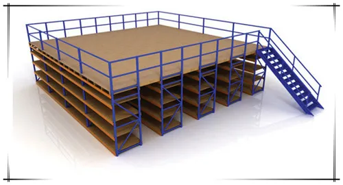 Sistema de estanterías de mezzanine de alta resistencia con escalera, solución de almacenamiento industrial para carga y almacenamiento