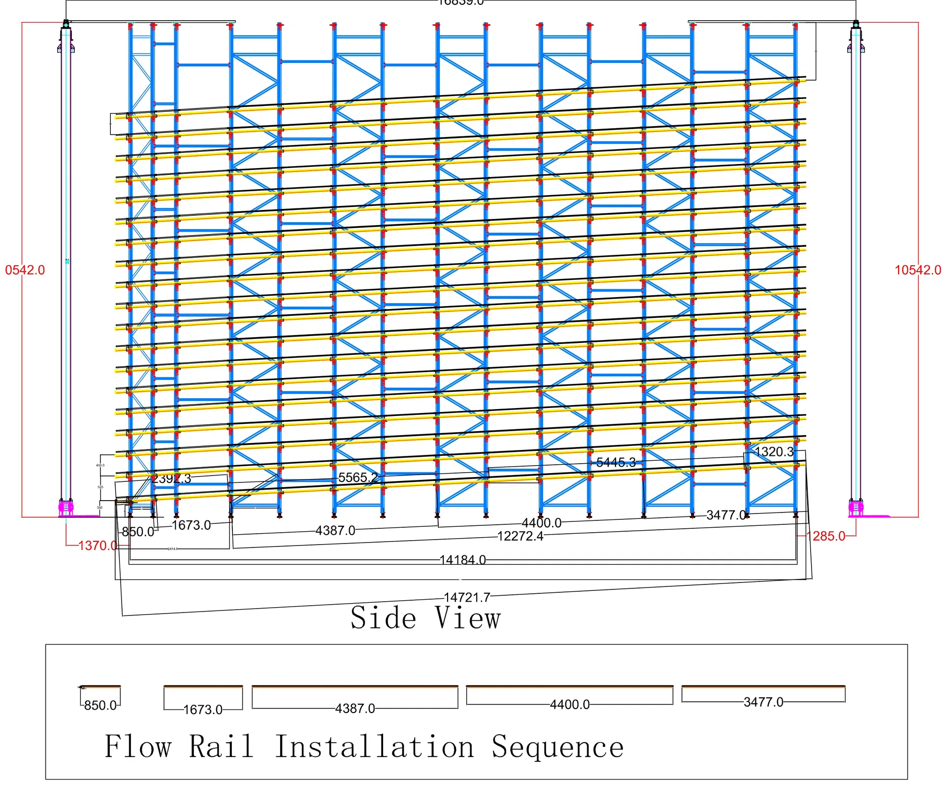 Plano técnico CAD de estantería de flujo 1