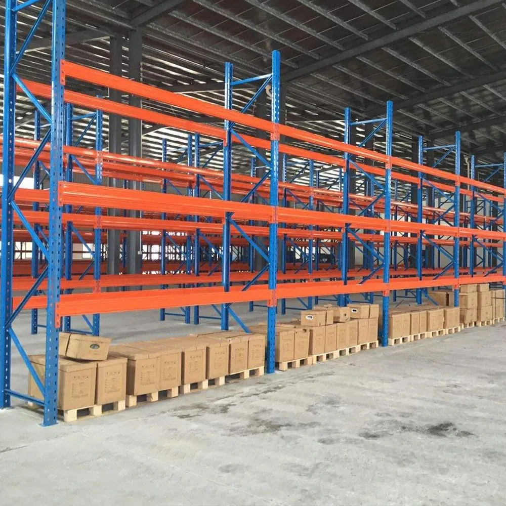 Estante de almacenamiento en mezzanine de acero metálico de alta resistencia para almacenes, estante cantilever, flujo de gravedad, carretilla radio, empuje hacia atrás, almacenamiento de palets de entrada/salida selectiva para carga en cajas