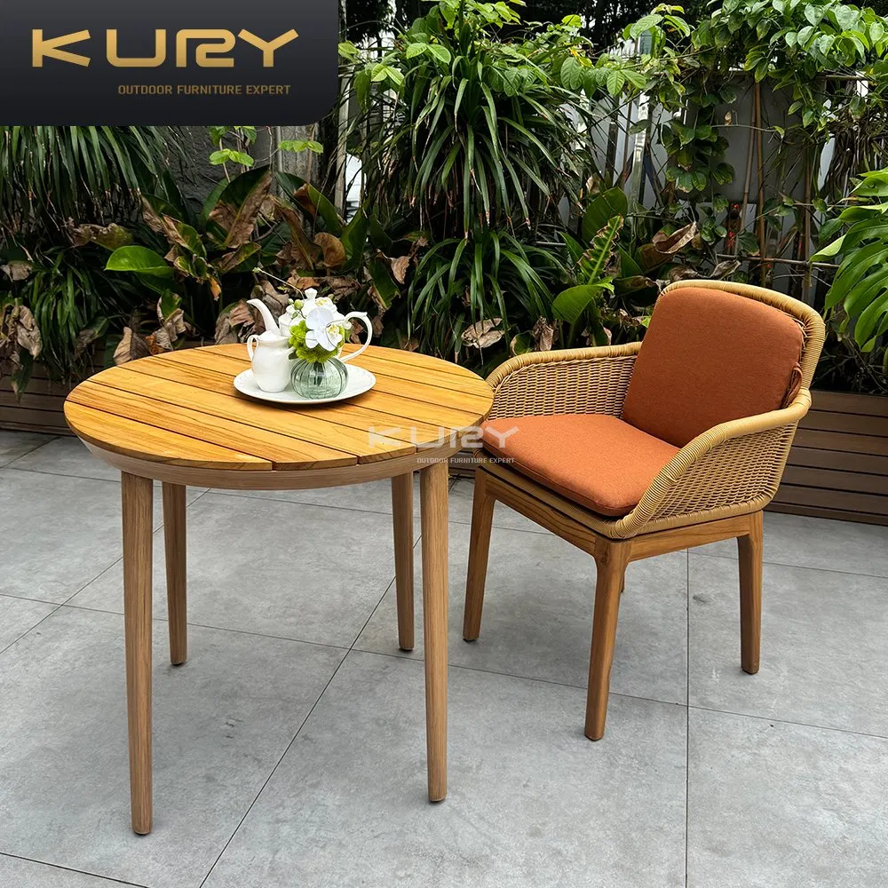 Good Quality Bistro Rattan Outdoor Furniture Teak Garden Wooden Chair Sofa Set