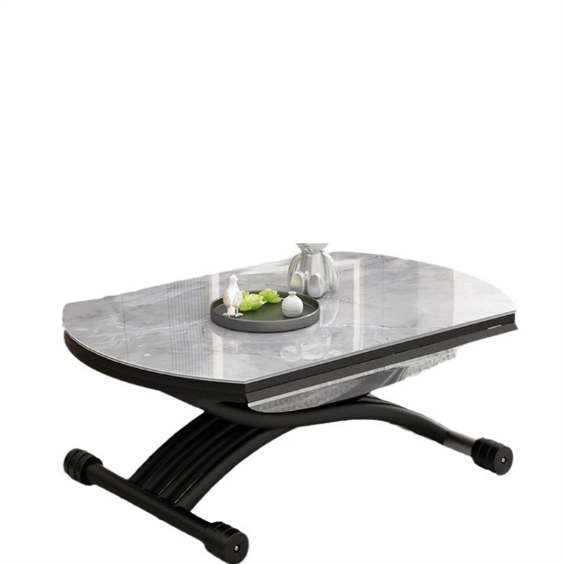 Simple Lifting Multifunctional Rotate Extending Round Rock Plate Glass Tea Table Dining