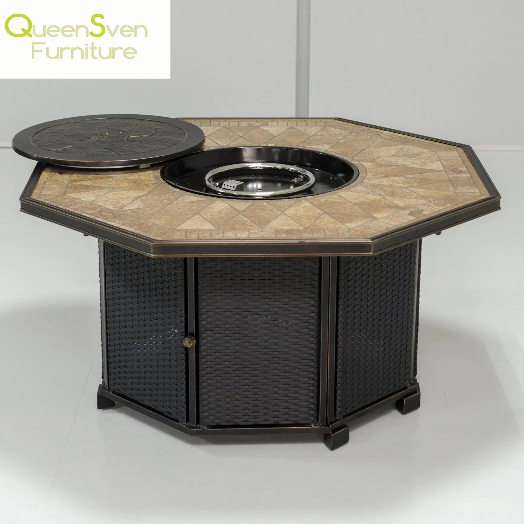 Octagonal Dining Fire Pit Table - Perfect Addition to Outdoor Garden Furniture