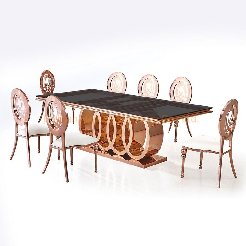 Latest China Manufacturer Dreamlike Gold Metal Frame Glass Wedding Dining Table for Events