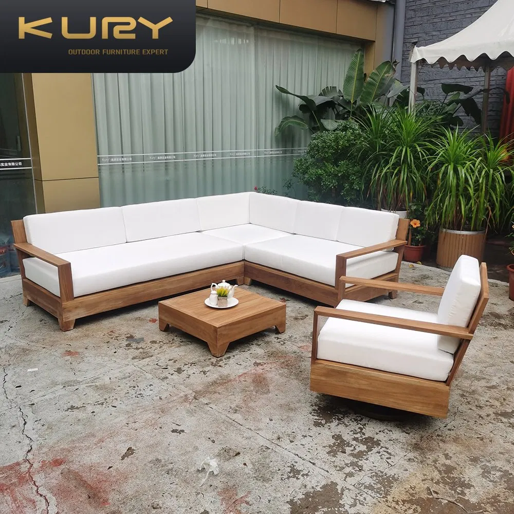 Wholesale Waterproof Furniture with Cushions Living Room Balcony Patio Hotel Teak Wood Garden Sectional Outdoor Sofa