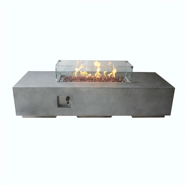 Dining Big Square Fire Pit Table with Red Lava Rocks Temper Glass Wind Guard