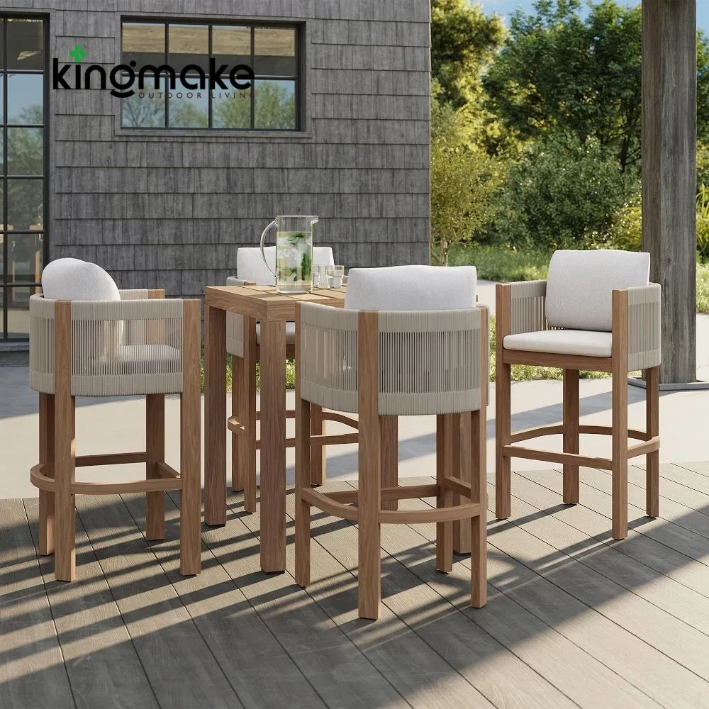 Commercial Bar Furniture Set Outdoor for Hotel Pool Teak Wood Bar Stools