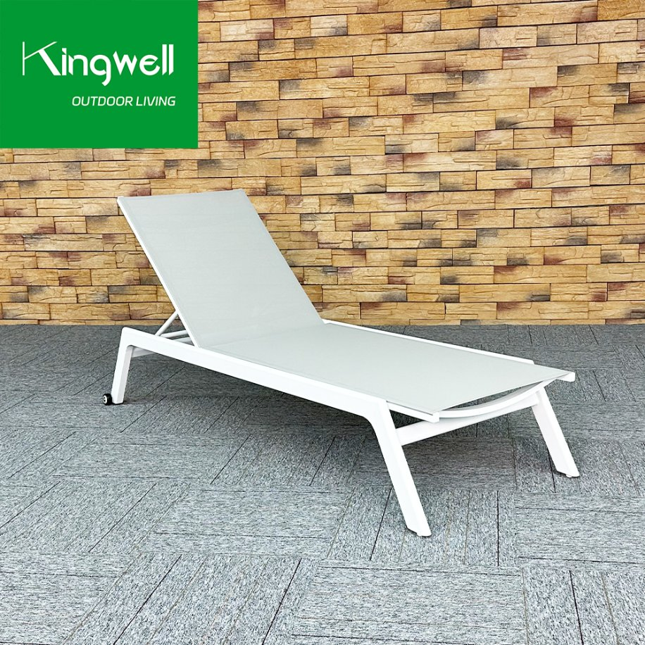 Outdoor Aluminum Frame Fabric Lounge Chaise Waterproof Textilene Fabric Sun Lounger