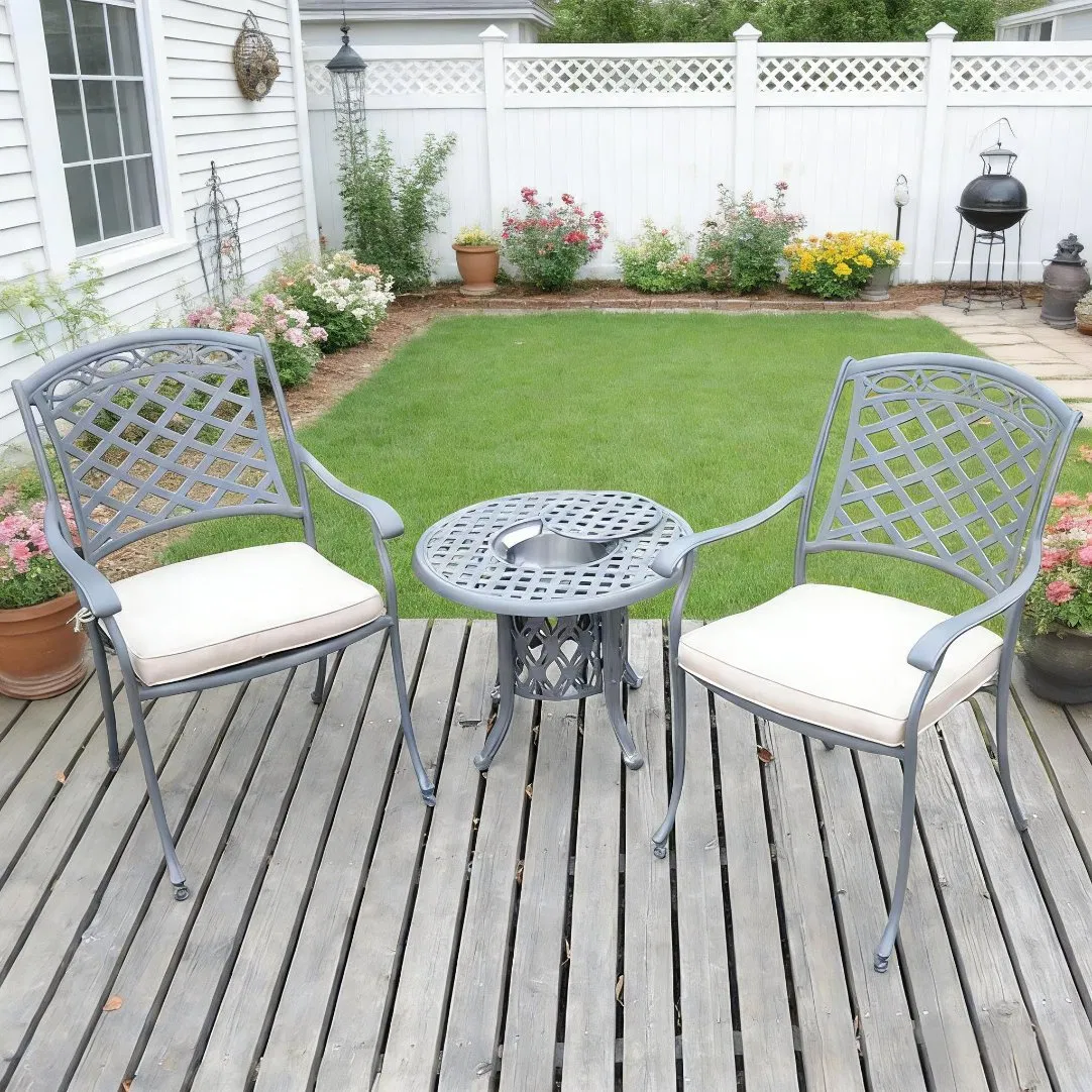 Cast Aluminum Patio Furniture Outdoor Garden Furniture Coffee Table with Champagne Holder