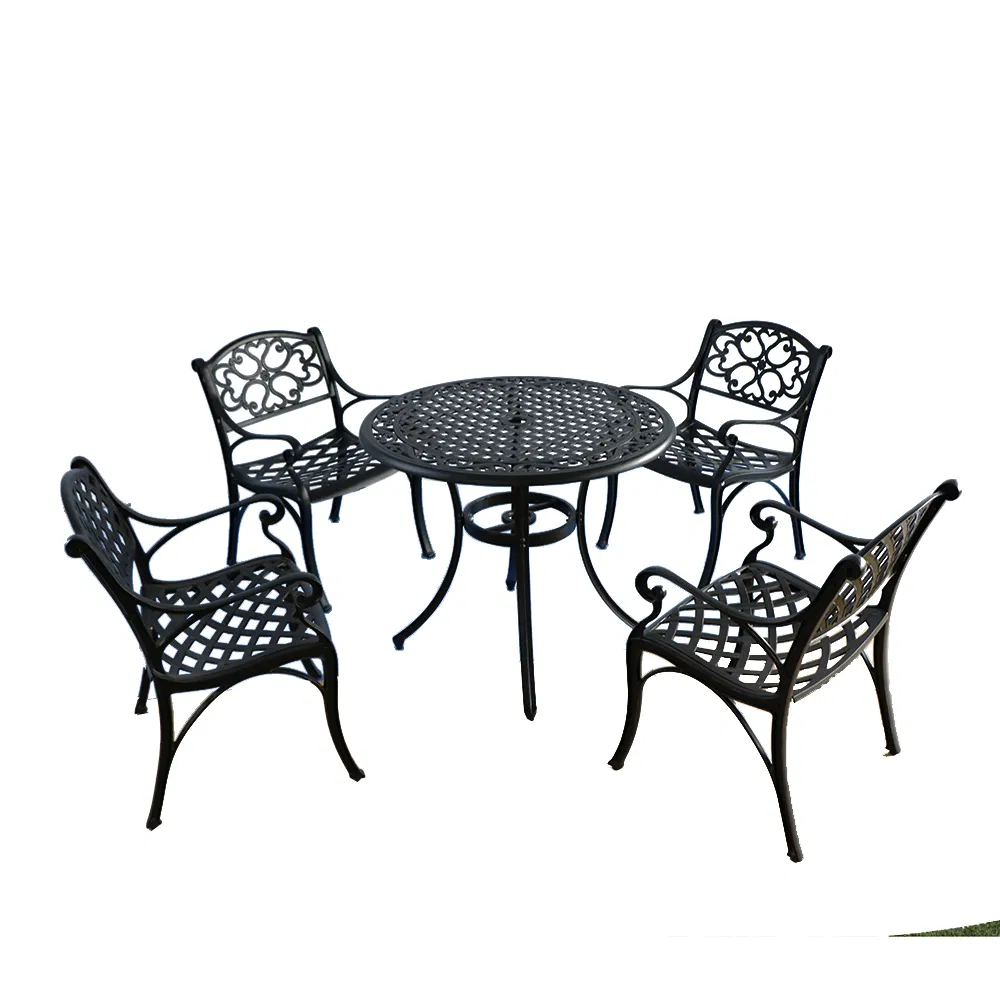 Cast Aluminium Black Garden Table Outdoor Patio Round Dining Table