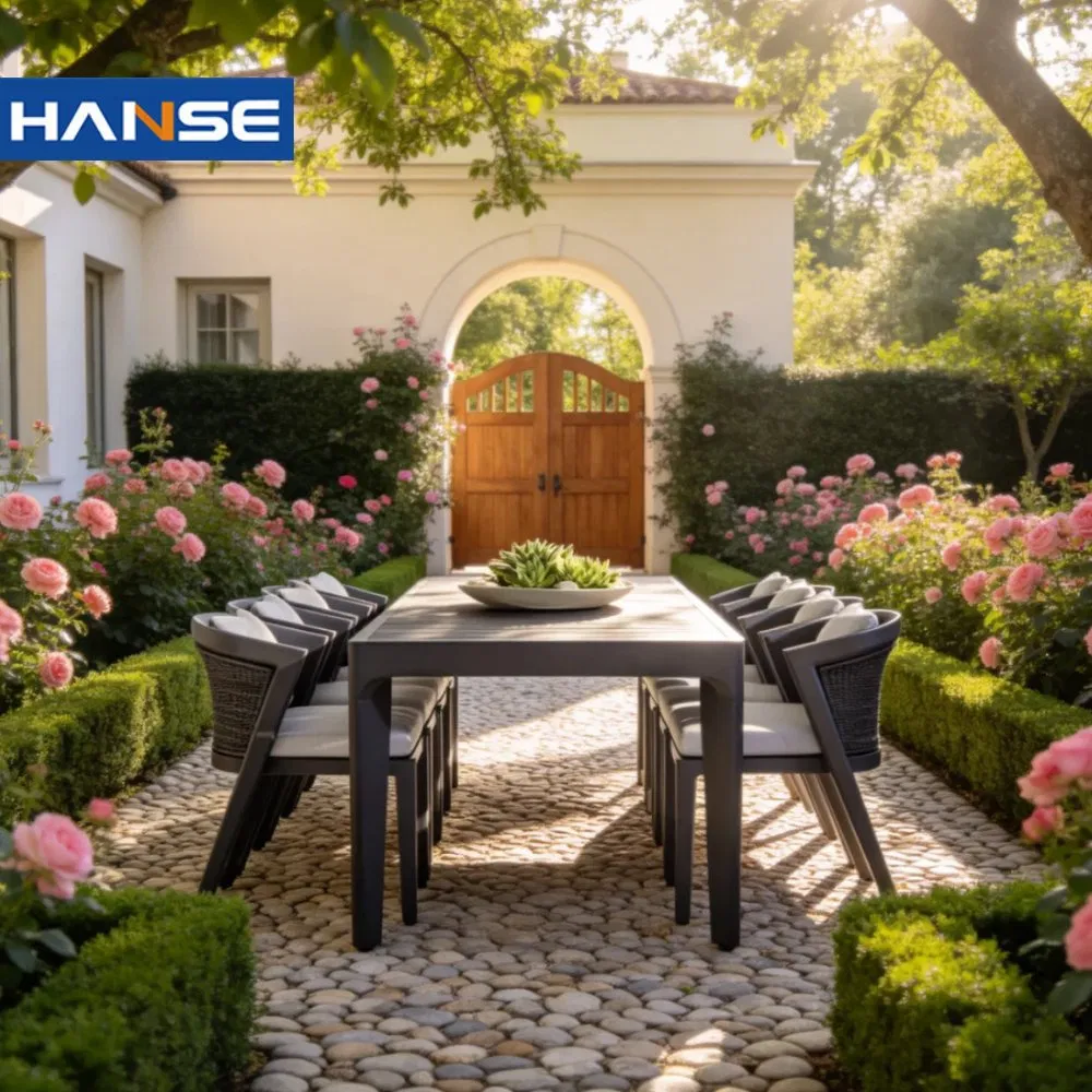 Nordic 6 Seater White Marble BBQ Table Fire Pit Set Garden Dining Table Set Rattan Modern Outdoor Dining Tables