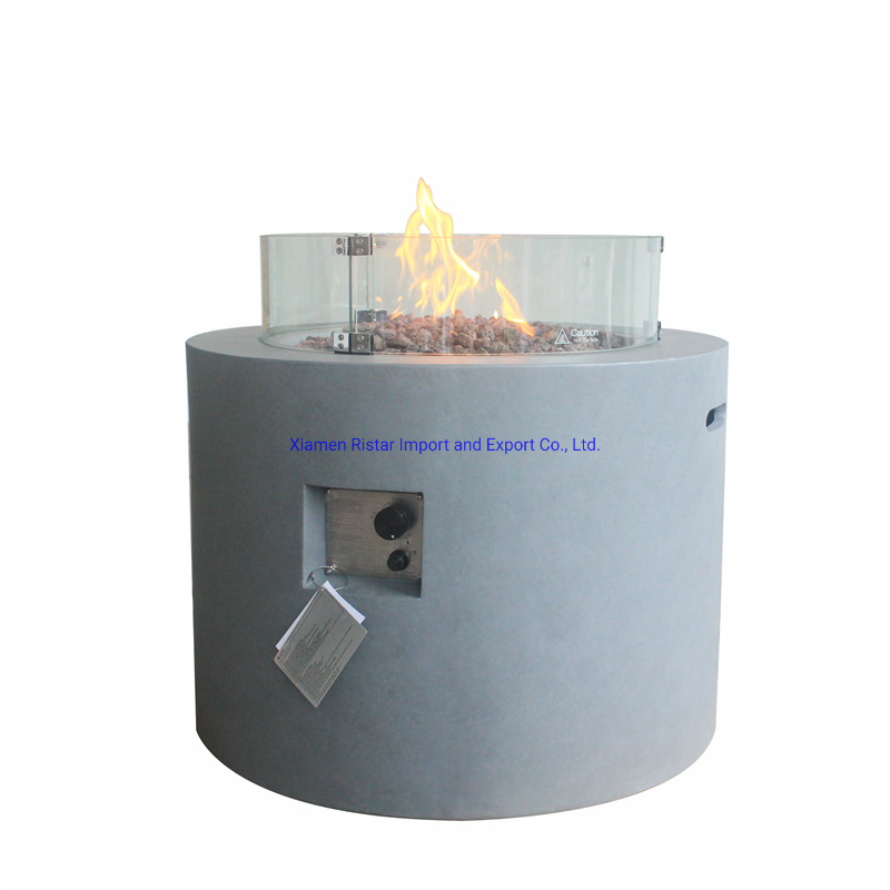 Concrete Top Dining Table Gas Storage Fire Pit Table Match with Tempered Glass Wind Guard
