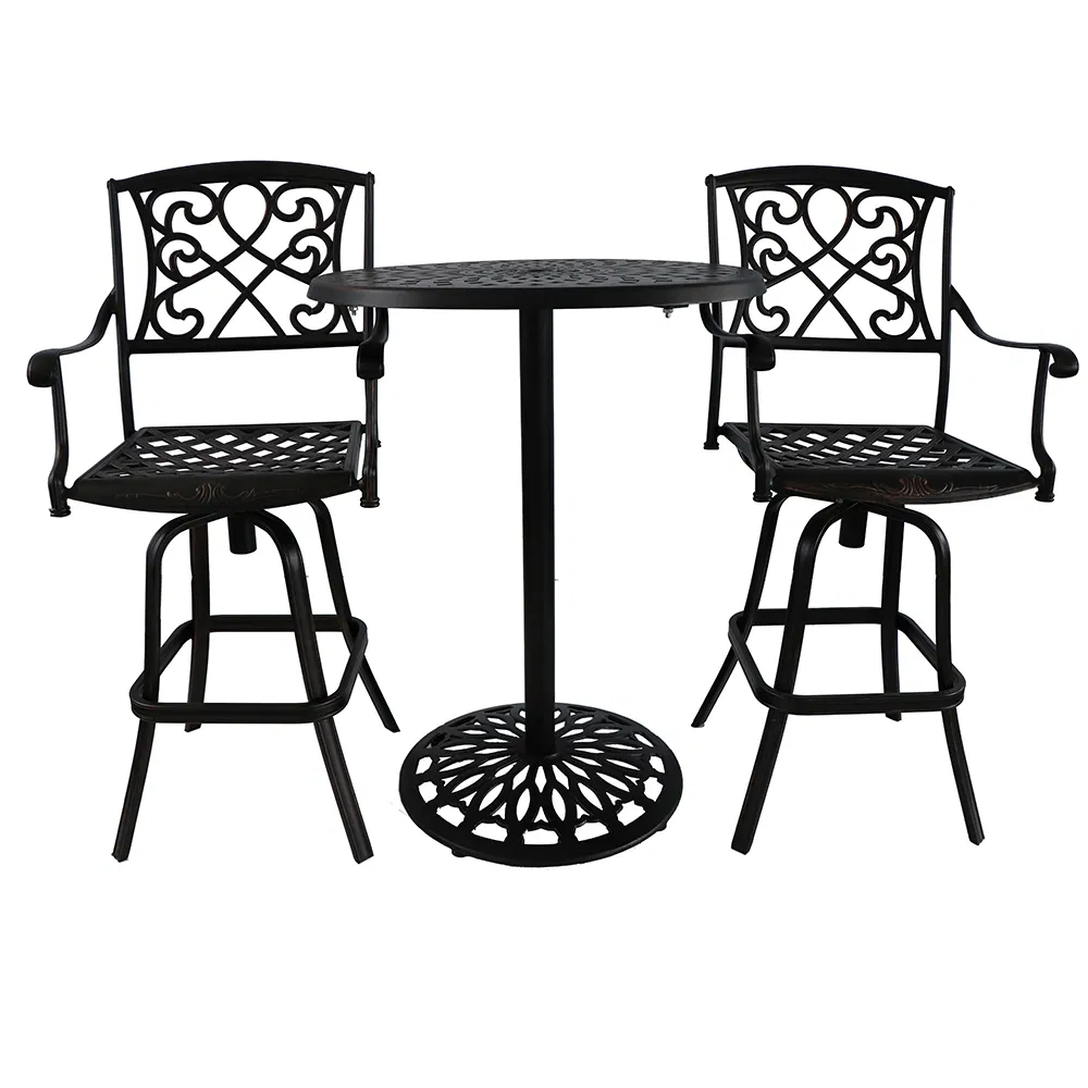 New Design Brown Cast Aluminum Outdoor Bistro Bar Set