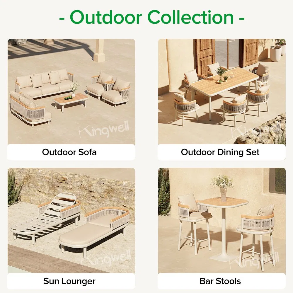 Customized Kingwell Balcony Bistro Furniture Aluminum Rope Outdoor Garden Table Set