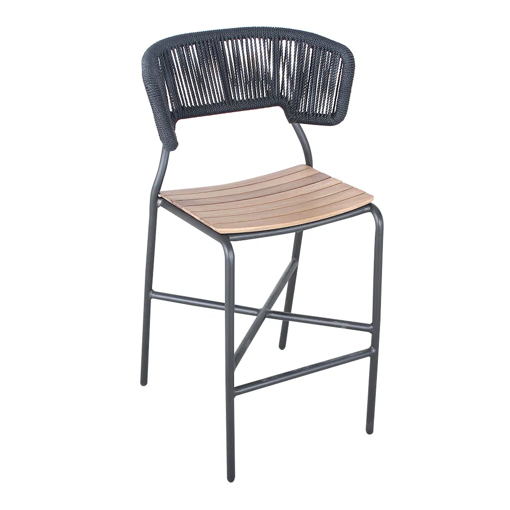 Modern Style Patio Outdoor Hotel Black Rope Woven High Bar Stool