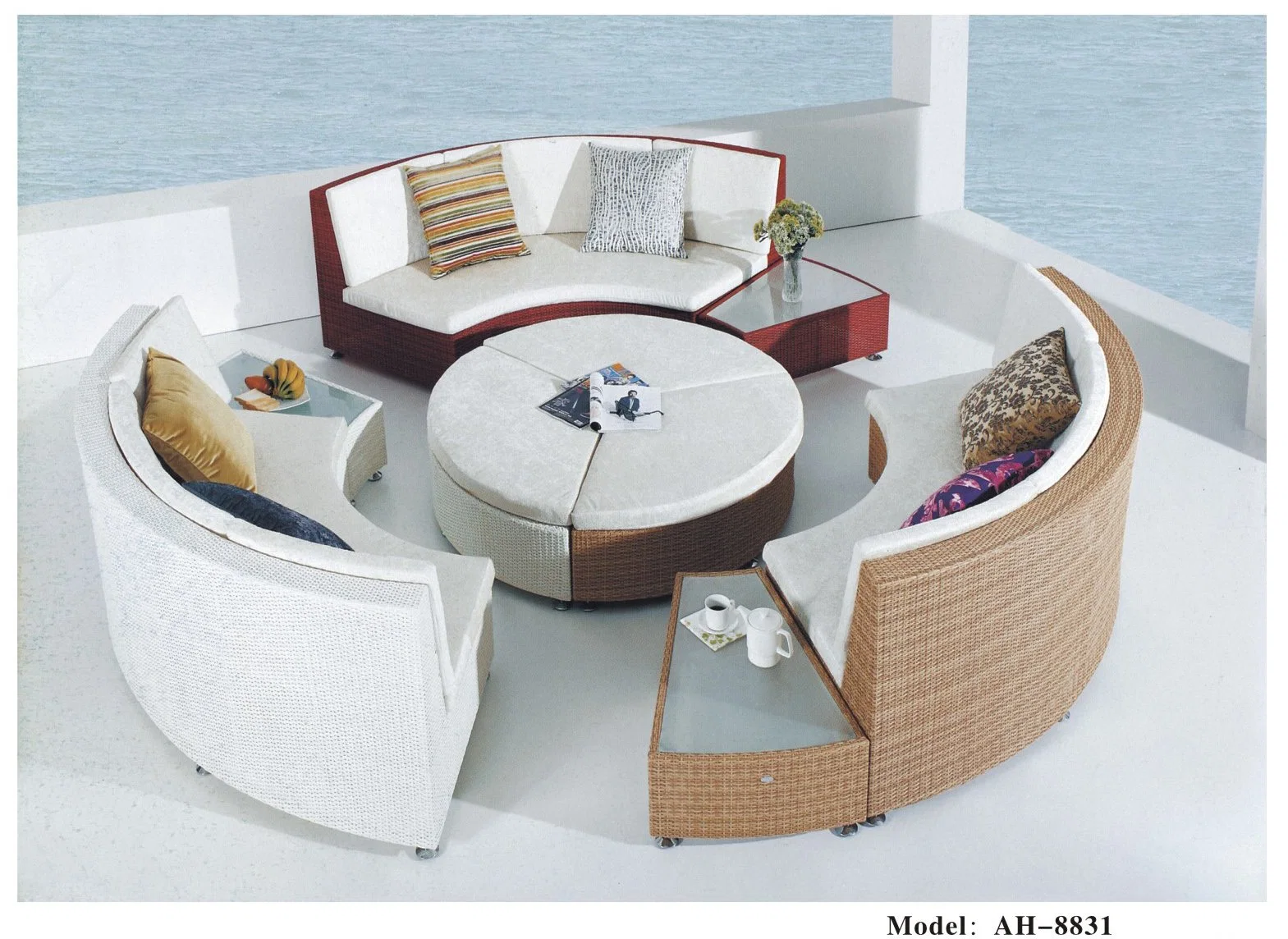 Modern Rattan Sofa Set Garden Furniture Wicker Outdoor Round Sofa Set Outdoor Furniture Sectional Sofa for Hotel Patio