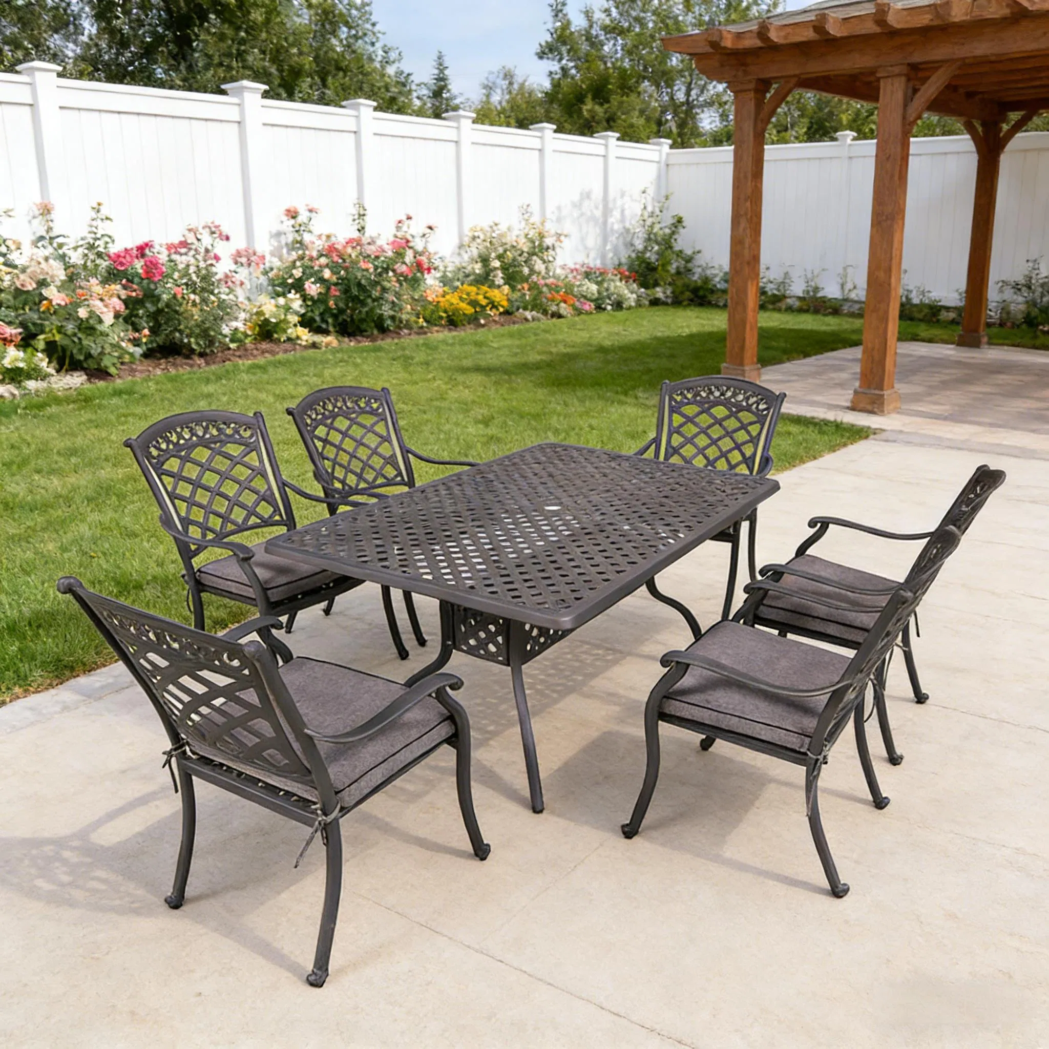 Cast Aluminum Patio Furniture Outdoor Garden Furniture Lesley 6 Seater (Rectangular) Dining Set