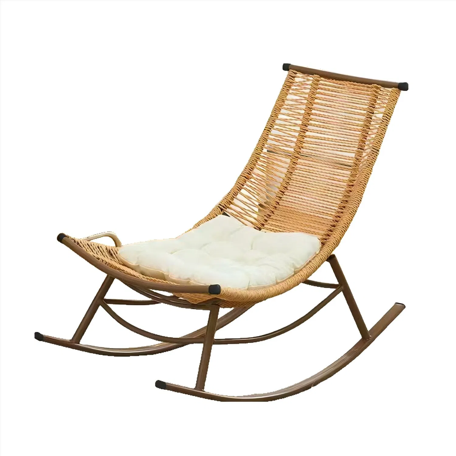 Rattan Ergonomic Rocking Recline Chaise Lounge with Sturdy Metal Frame for Relaxation Chair Home Indoor Outdoor Living Room Patio Balcony Garden Furniture