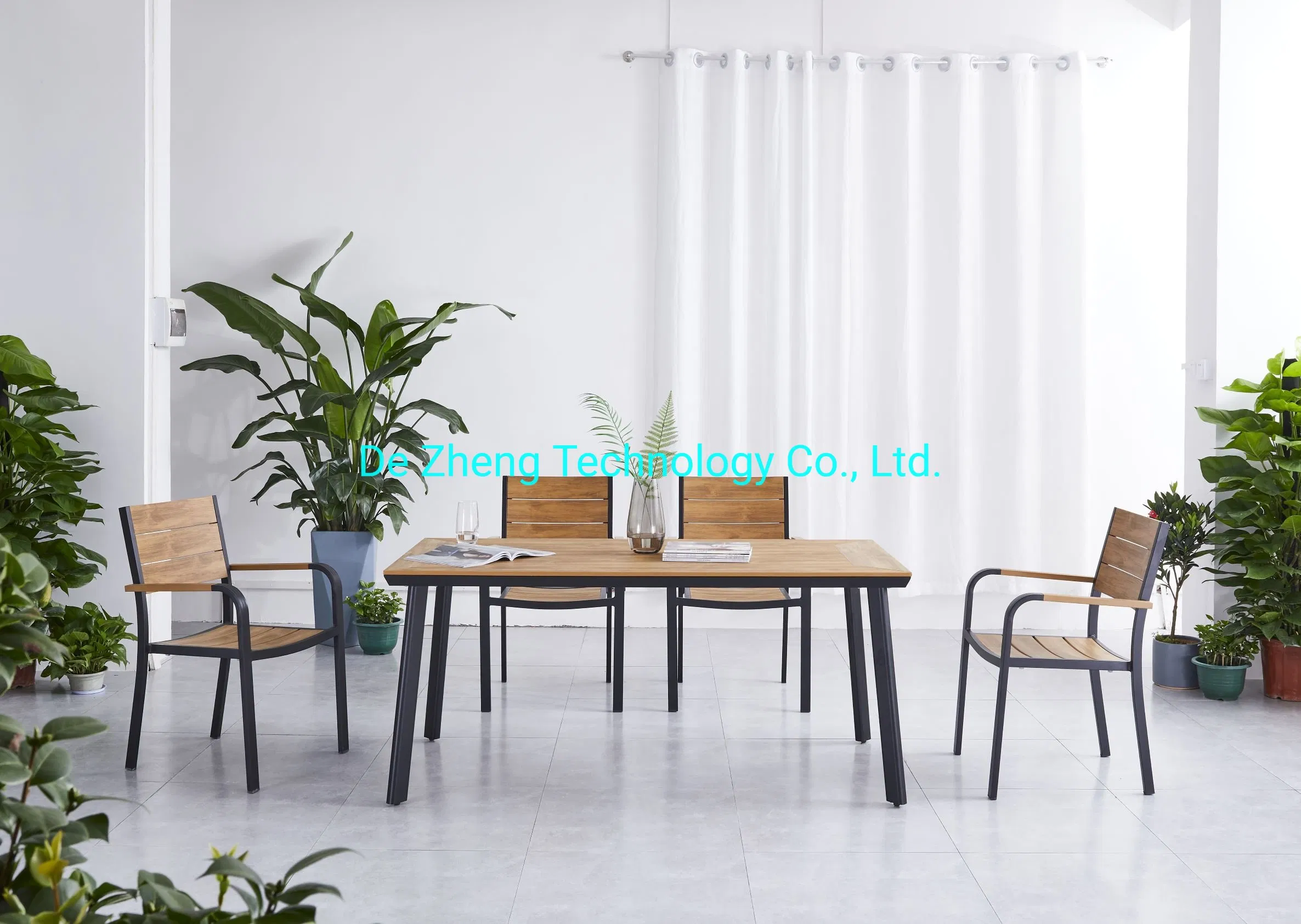 Heavy Duty Aluminum Outdoor Event Plastic Wood Rectangle Table for Garden Patio Restaurant