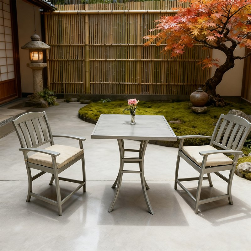 Modern Furniture Outdoor Backyard/Patio Garden Slate Grey 2-Piece Square Metal/Aluminum Dining Table Set with 2 Arm Chairs