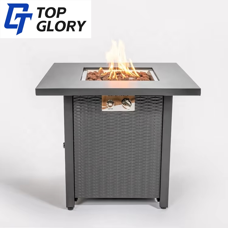Tg Outdoor Garden Furniture Patio Rattan Fire Pit Table Wicker Rectangle Gas Fire Pit Dining Table