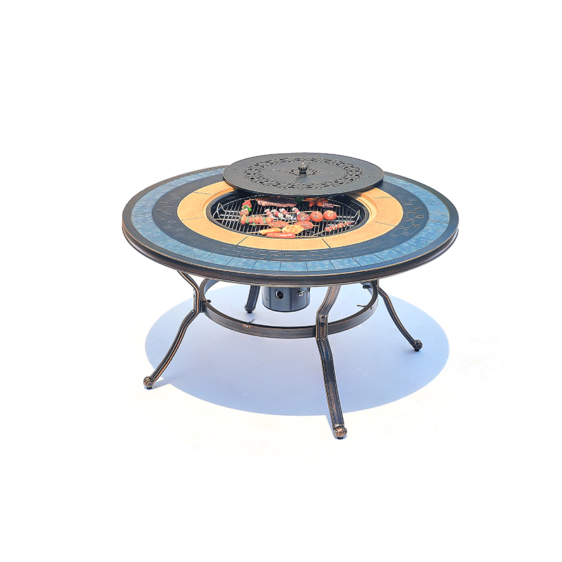 Waterproof Easy Clean Outdoor Aluminum Round Dining Picnic Barbecue Grill Table BBQ Cast Aluminum Fire Pit Table