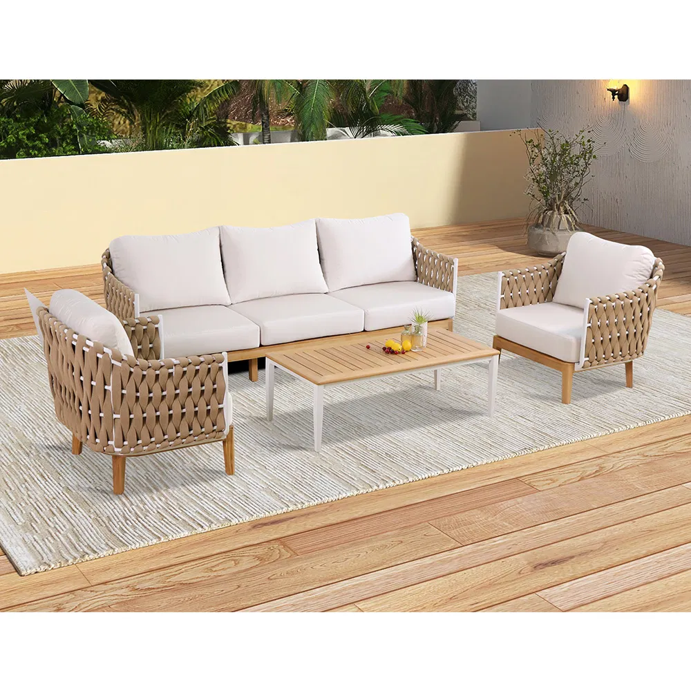 Modern Luxury Outdoor Sectional Sofa Wooden Rope Garden Outdoor Sofa