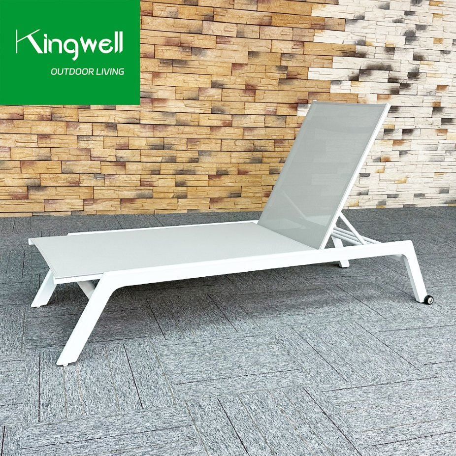 Outdoor Aluminum Frame Fabric Lounge Chaise Waterproof Textilene Fabric Sun Lounger