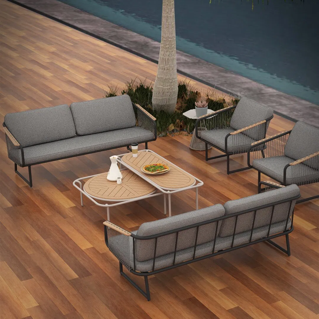 Luxury Modern Teak Wood Waterproof Outdoor Lounge Furniture Set Garden Patio Pool Outside Metal Outdoor Sofa Sectional Furniture