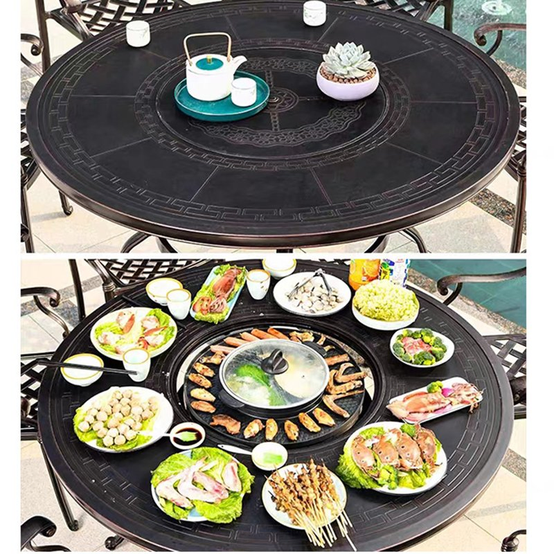 Outdoor Garden Backyard Furniture Classical Cast Aluminum Barbecue Patio Table with Grill