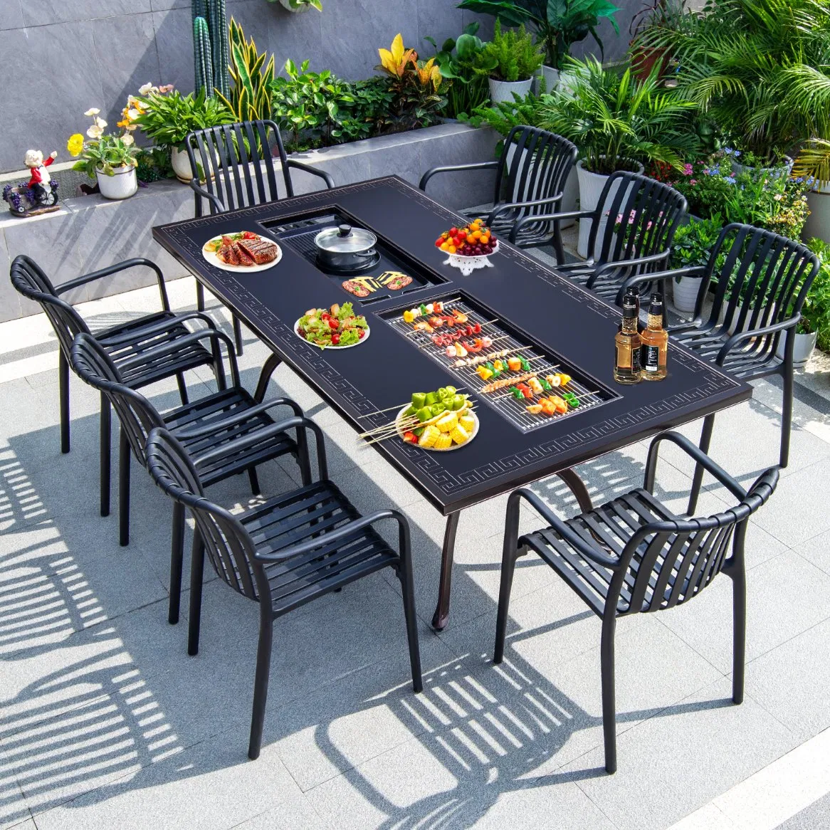 New Design Cast Aluminum Restaurant Outdoor Patio Table and Chair with BBQ Grill