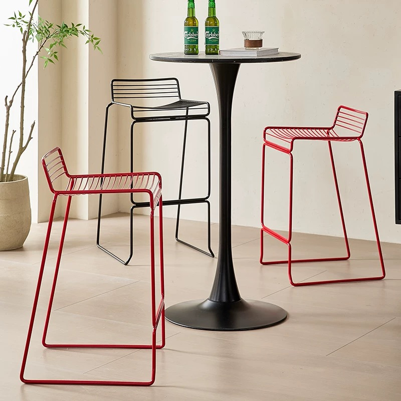 Modern Outdoor Iron High Stool, Nordic Minimalist Home Metal Bar Stool Coffee Shop