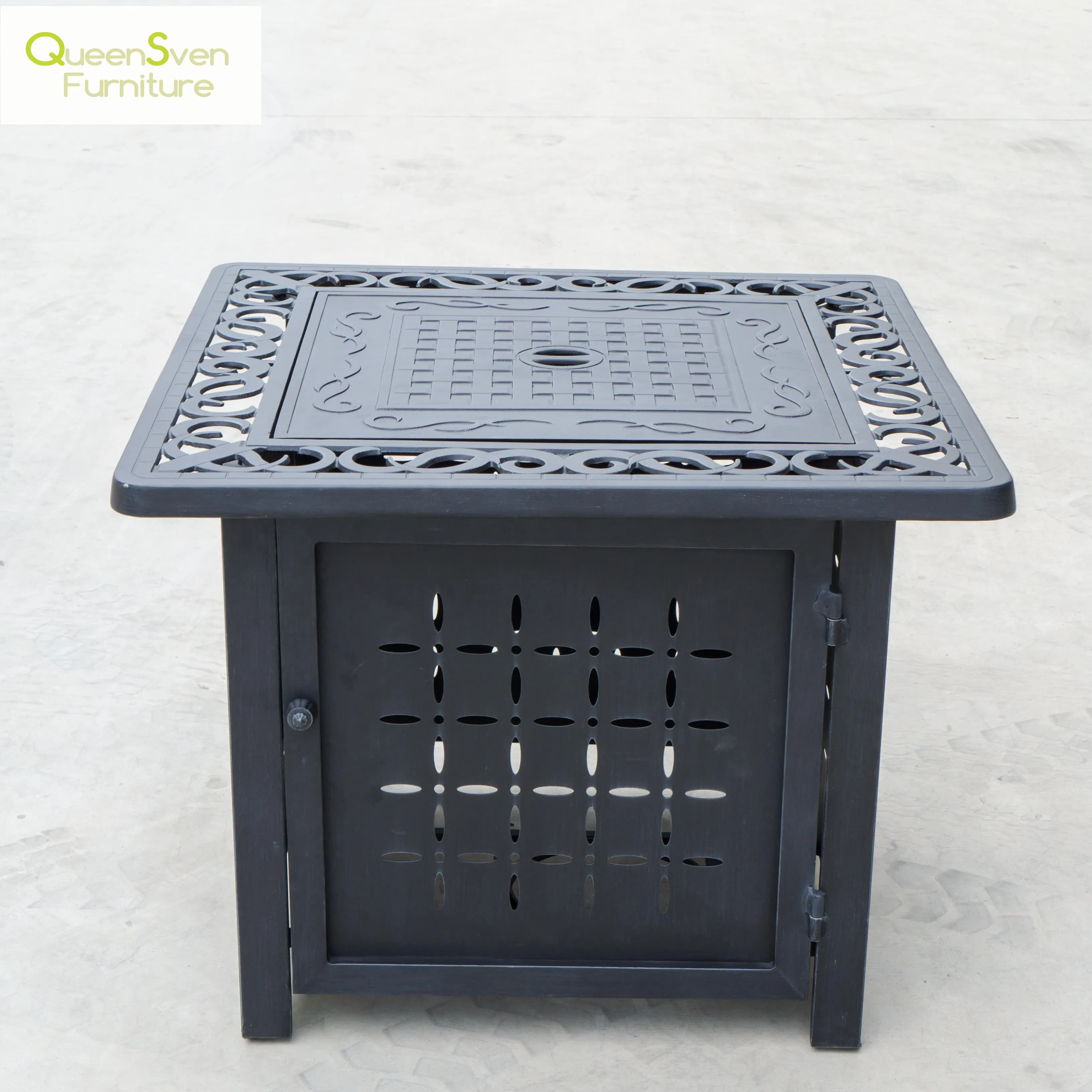 Square Cast Aluminium Outdoor Dining Table with Fire Pit Feature