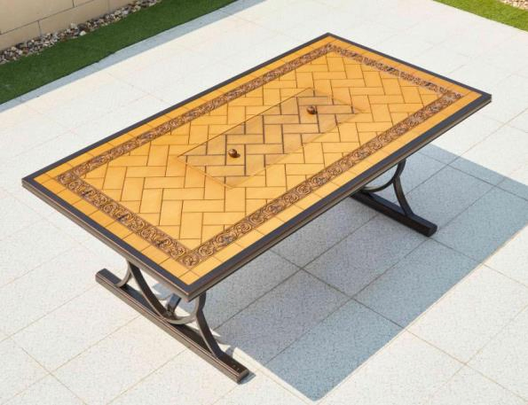 Rectangular Shaped Tile Top BBQ Grill Inserted Aluminum Cast Patio Table