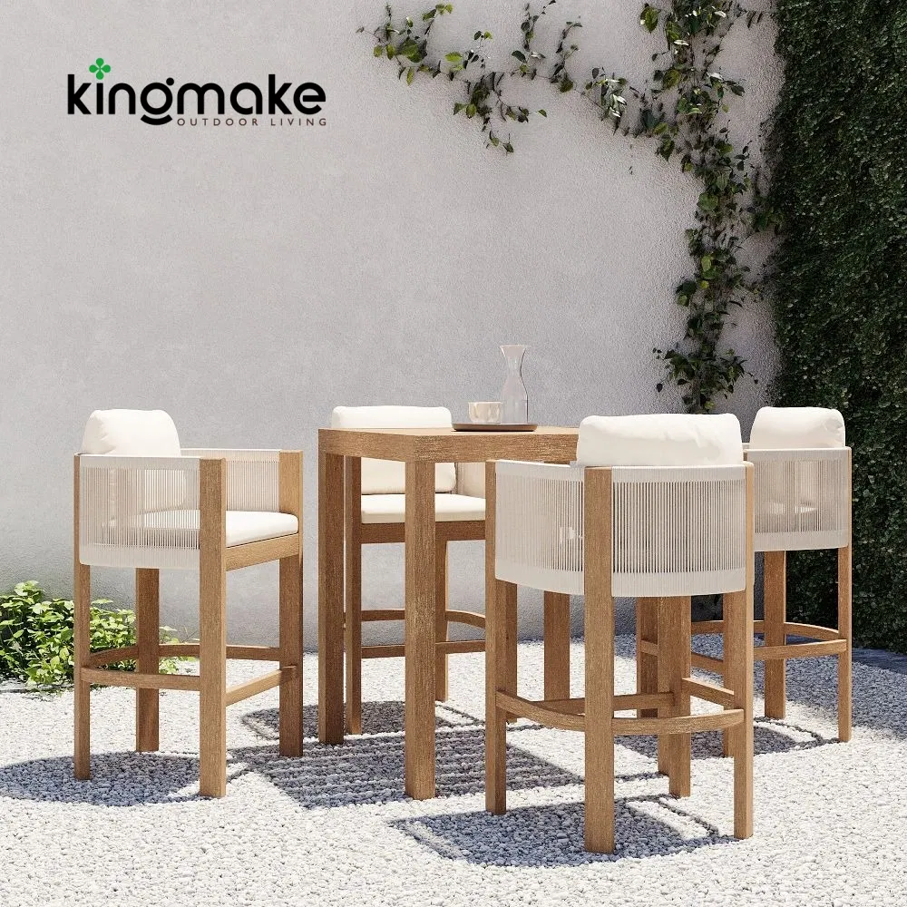 Commercial Bar Furniture Set Outdoor for Hotel Pool Teak Wood Bar Stools