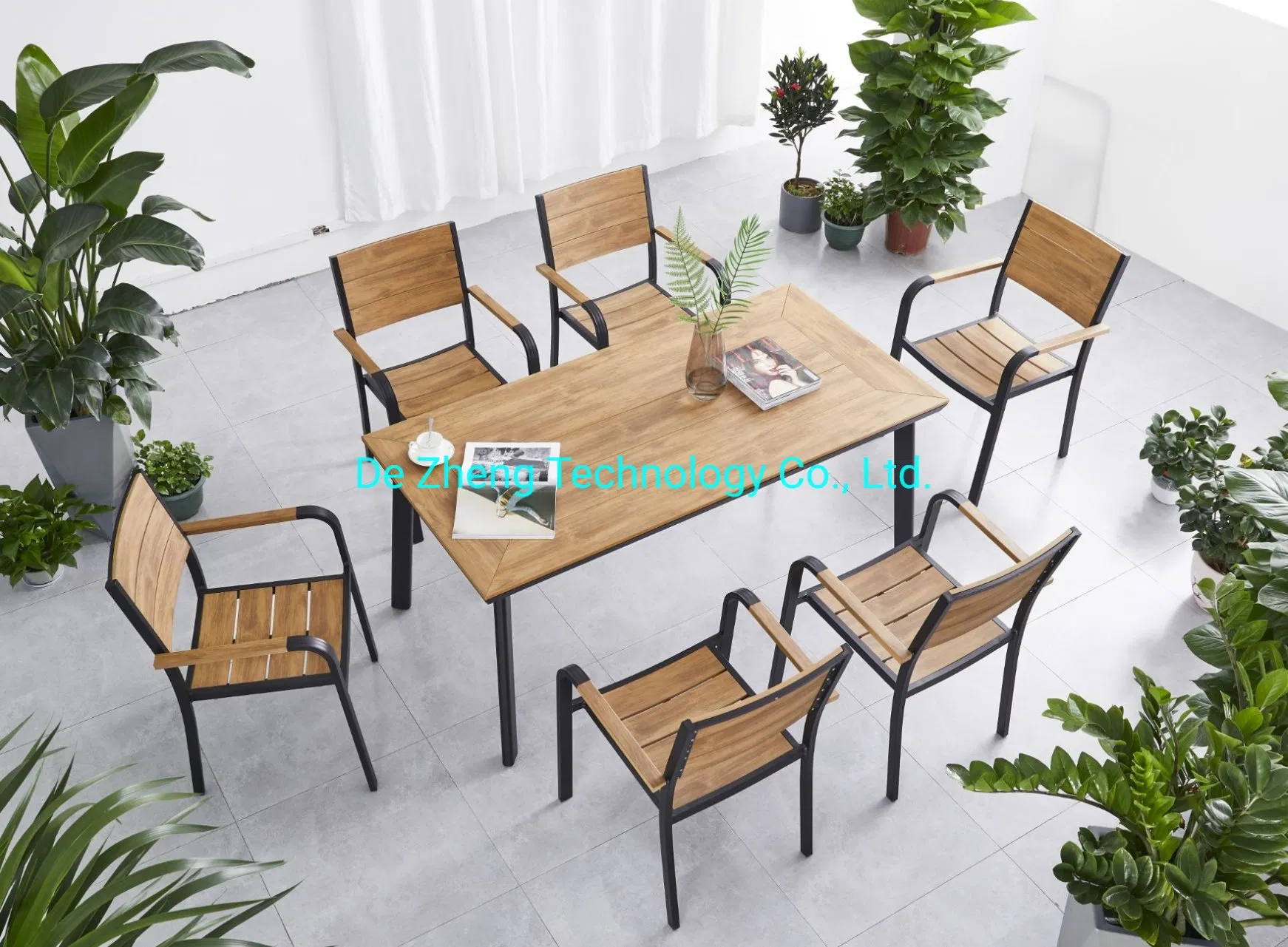 Heavy Duty Aluminum Outdoor Event Plastic Wood Rectangle Table for Garden Patio Restaurant