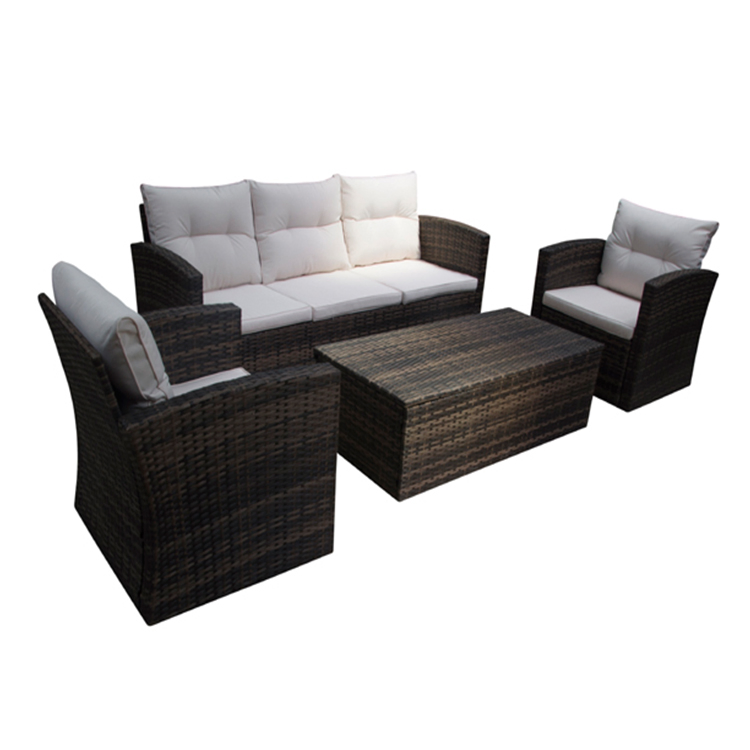 Top Quality Rattan Sofa Set Functional Cushion Box All Weather Garden Wicker