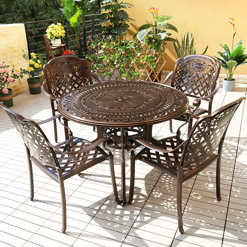 Low MOQ Garden Patio Furniture Cast Aluminum Outdoor Chair and Table for Dining