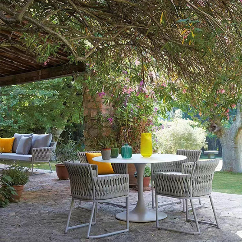 Balcony Garden Patio Furniture Dining Marble Dining Table and Outdoor Chair Set