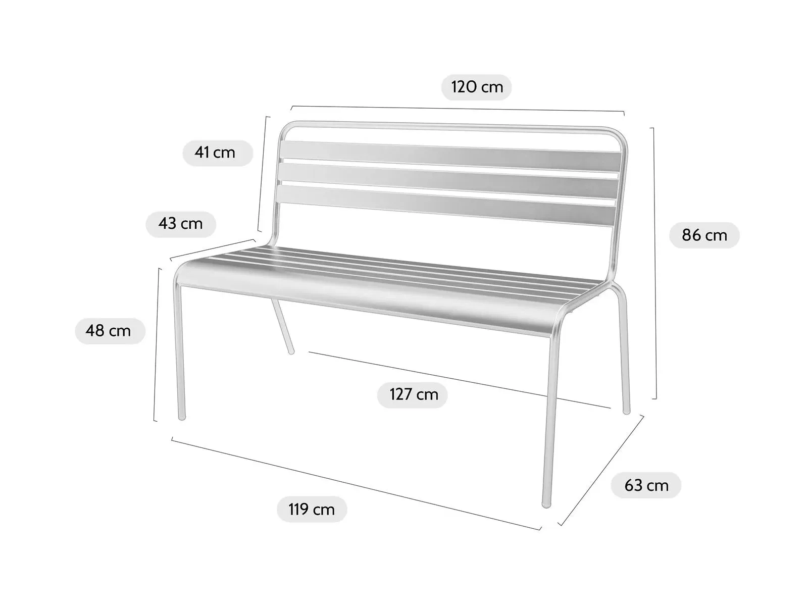 Outdoor Metal Bench for Patio, Garden, Park, Porch