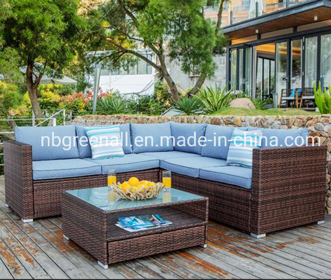4-Piece Outdoor Garden Furniture Set Brown Wicker Sectional Sofa with Coffee Table, Cushions
