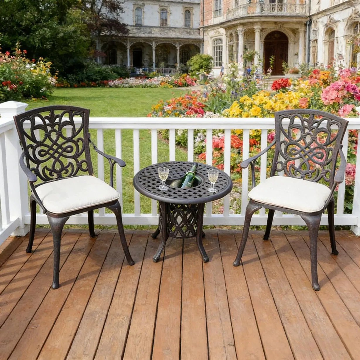 Cast Aluminum Patio Furniture Outdoor Garden Furniture Coffee Table with Champagne Holder