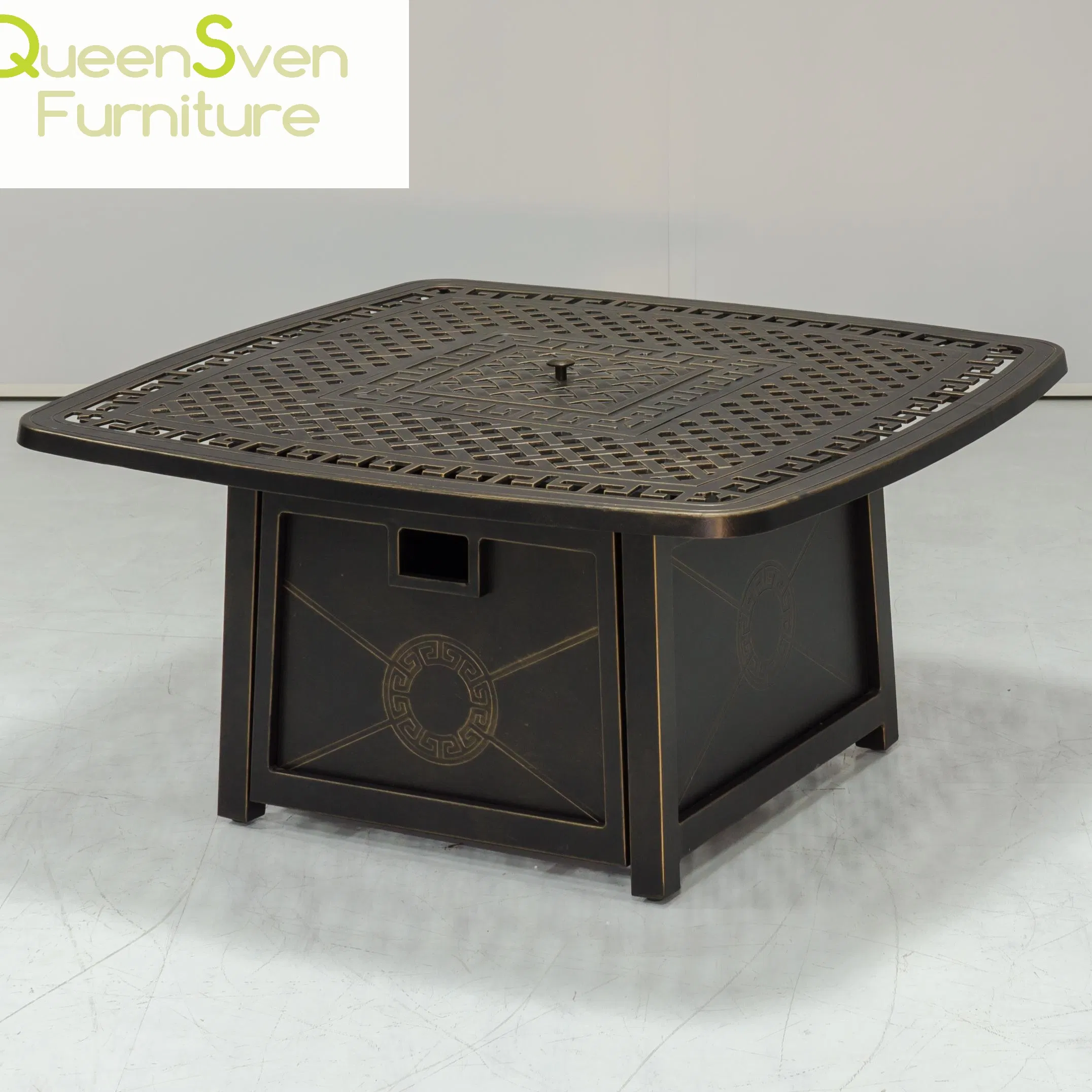 Outdoor Square Fire Pit Dining Table in Durable Cast Aluminium
