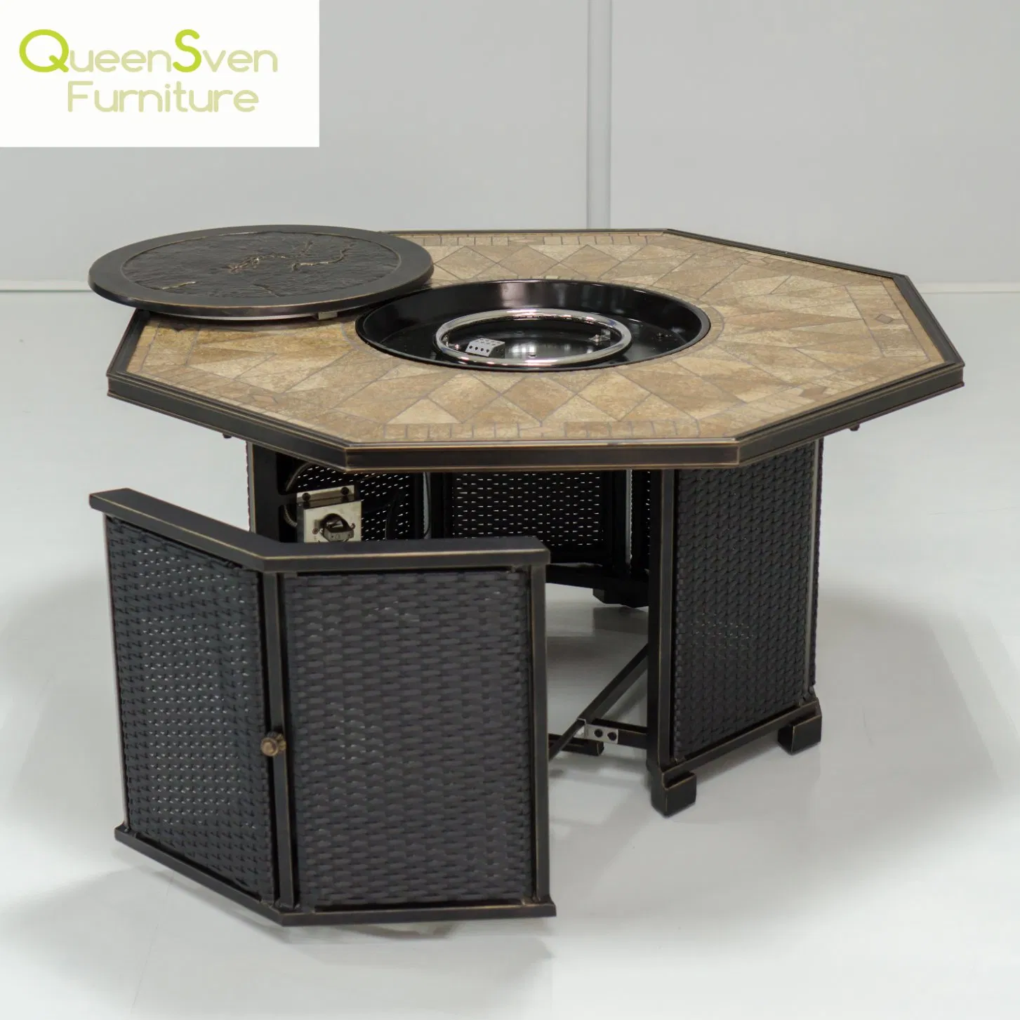 Octagonal Dining Fire Pit Table - Perfect Addition to Outdoor Garden Furniture