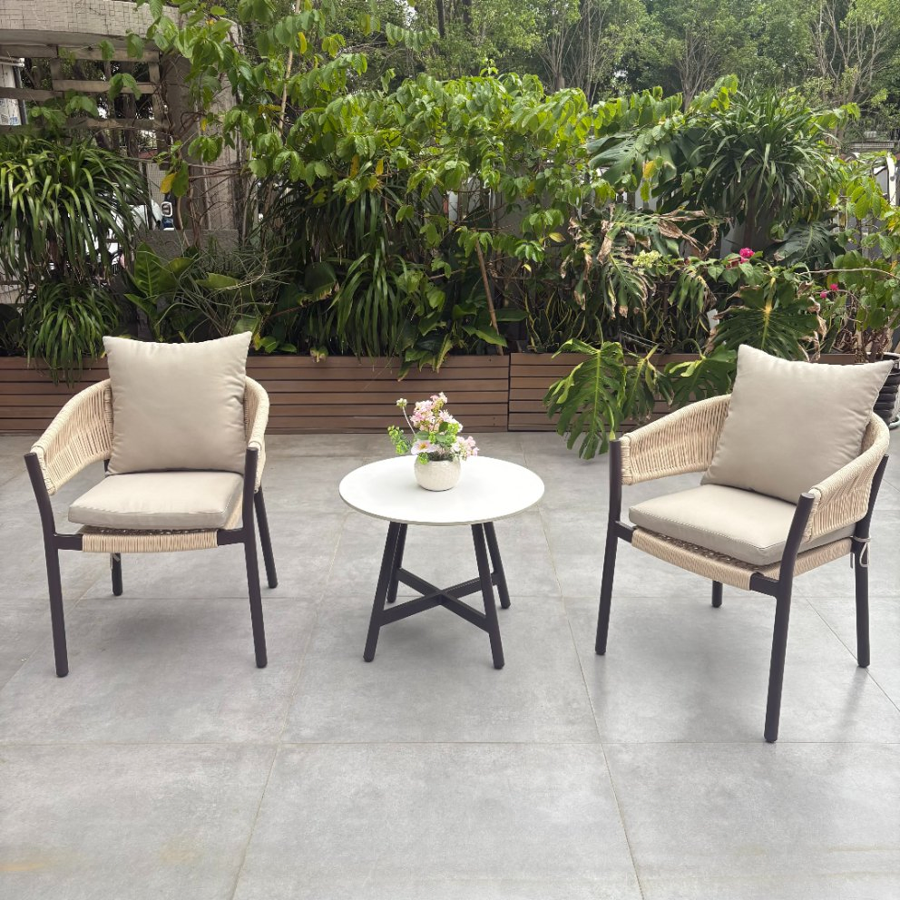 Modern Design Fashion Waterproof Rope Aluminum Patio Furniture Garden Dining Set