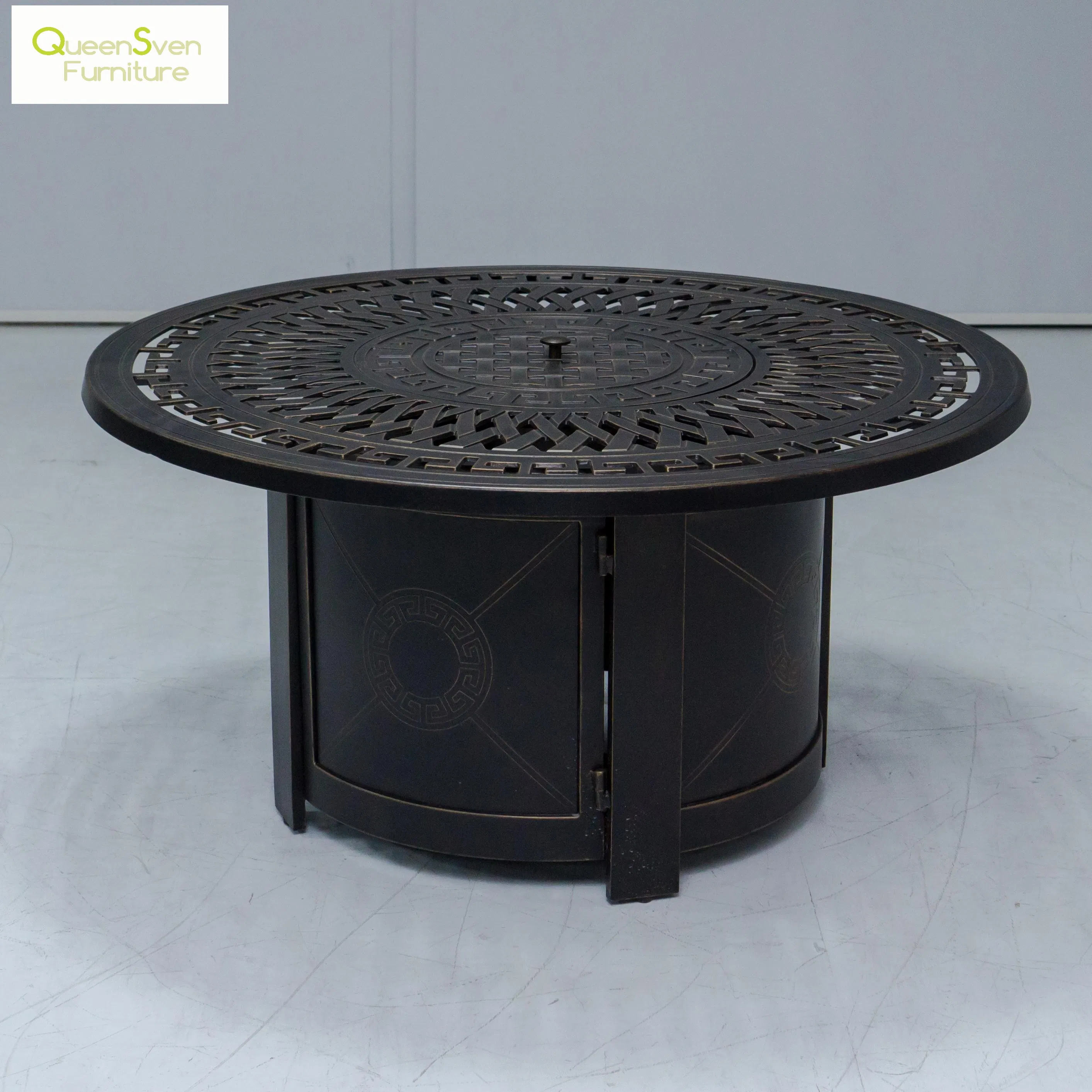 Outdoor Square Fire Pit Dining Table in Durable Cast Aluminium