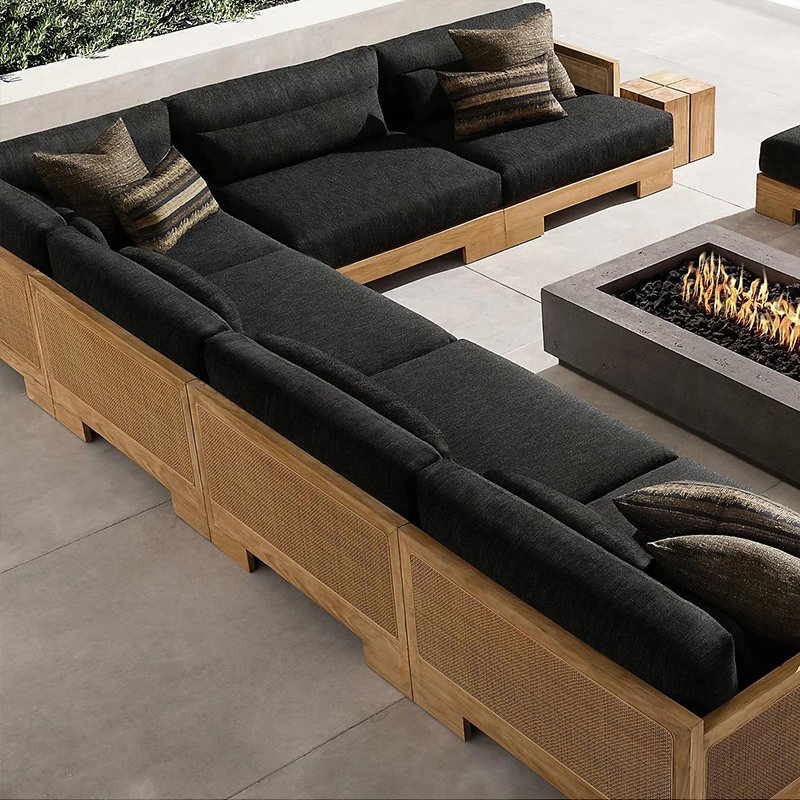 Modern Factory Custom Outdoor Garden Lovely Rattan Teak Wood Sofa Set Furniture