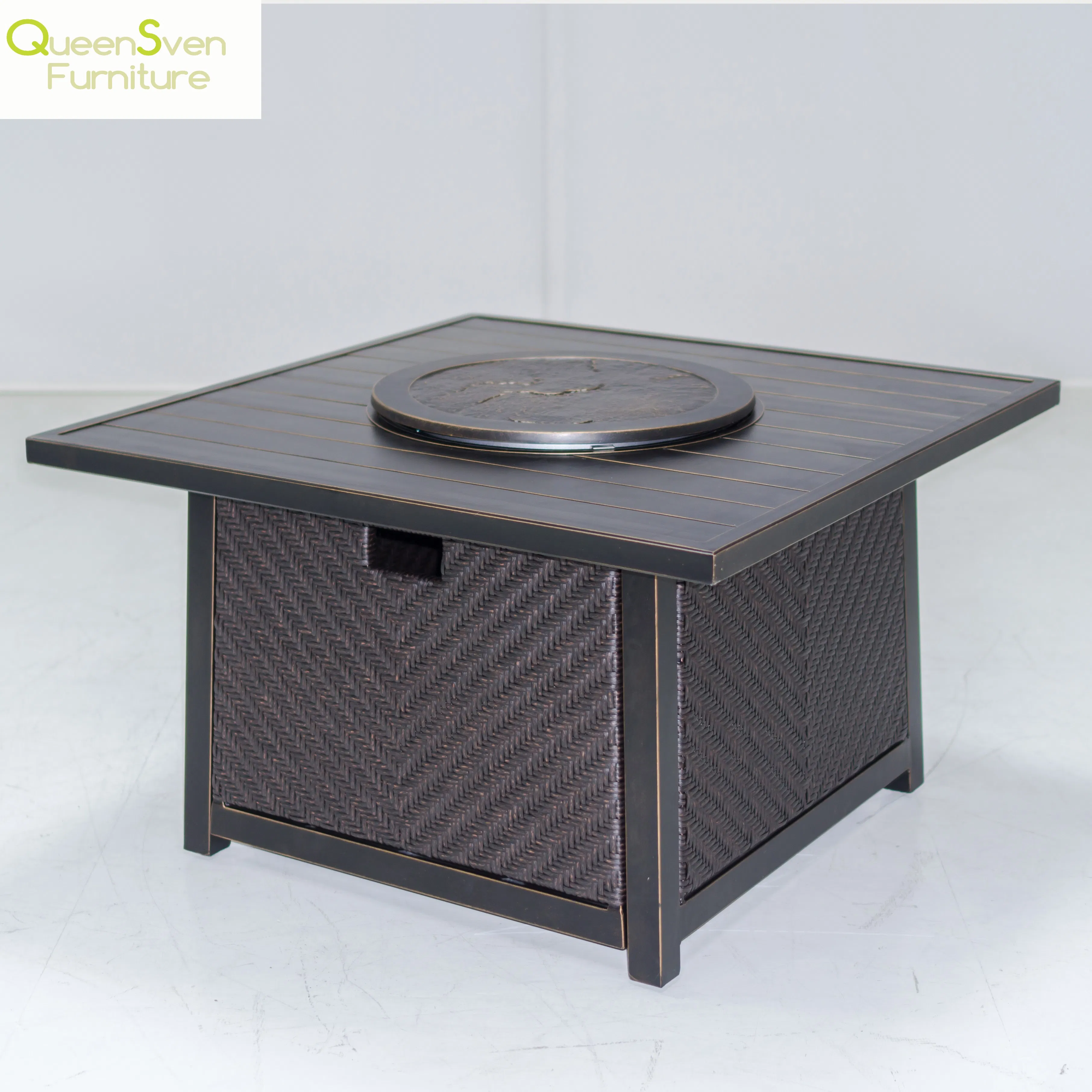 Cast Aluminium Outdoor Dining Table Featuring Built-in Fire Pit