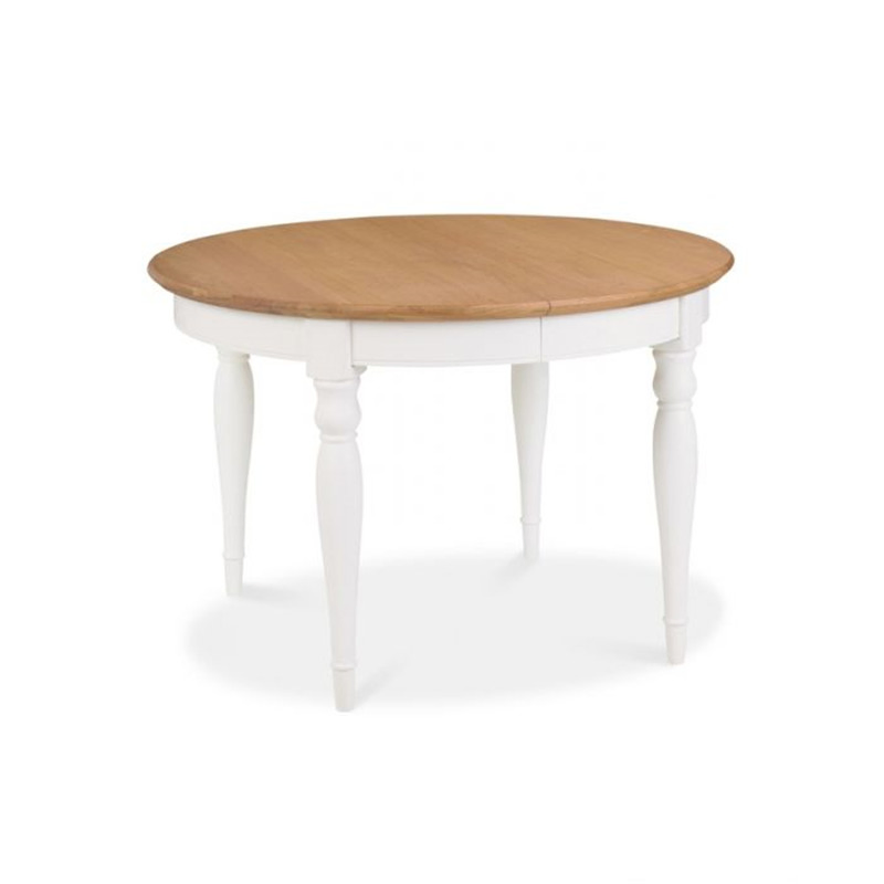 China Manufacturer Wholesale Two Tone Solid Oak with White Painted Wooden 4-6 Extending Circular Dining Table Dining Room Round Painting Extension Tables