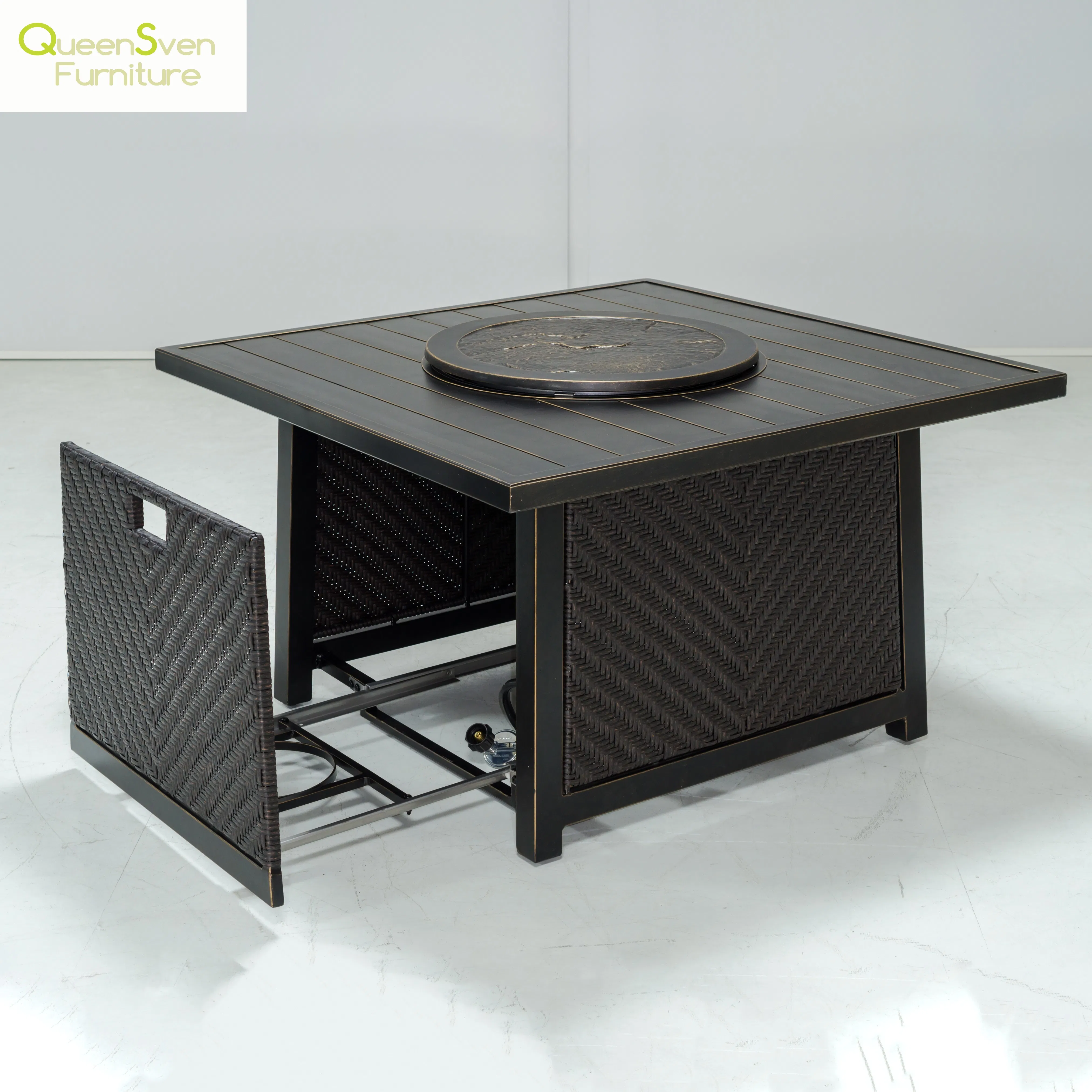 Elegant Ceramic Tile Dining Table with Fire Pit for Outdoor Use