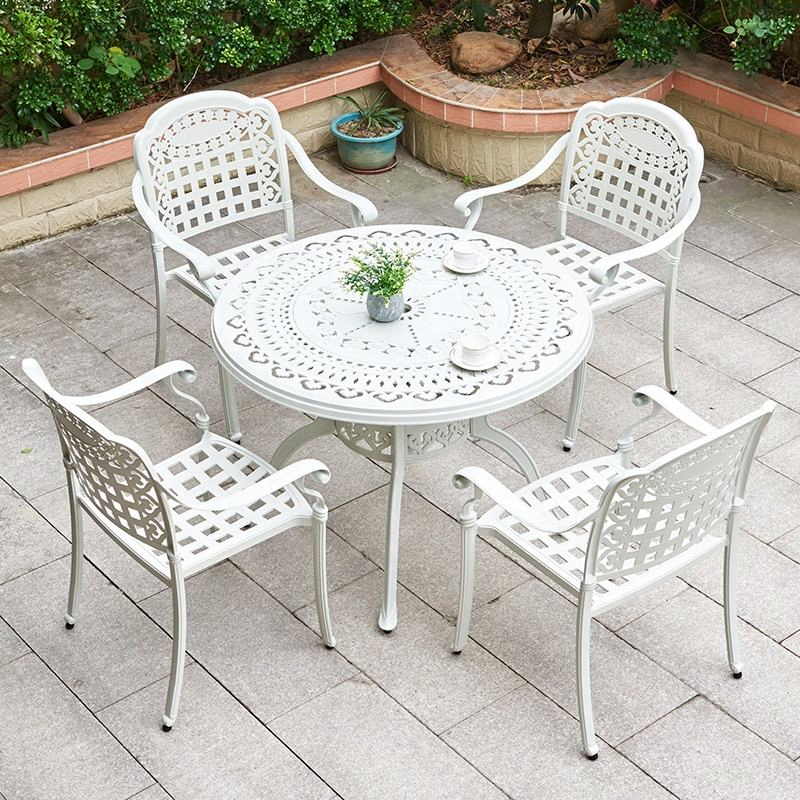 European Garden Restaurant Furniture White Cast Aluminum Courtyard Patio Dining Table and Chairs